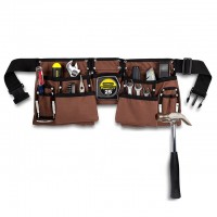 11 Pocket Brown and Black Heavy Duty Construction Tool Belt, Work Apron, Tool Pouch