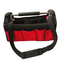 Heavy duty open tote tool bag with shoulder strap standing feet